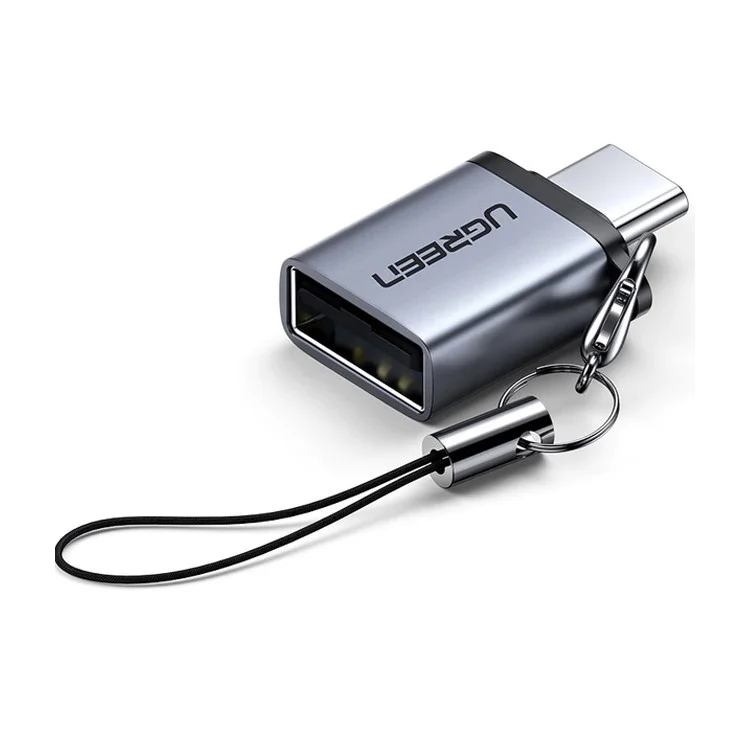 UGREEN US270 Type-C Male to USB3.0 Adapter Aluminum Shell Mini USB-C Converter with Lanyard - Grey