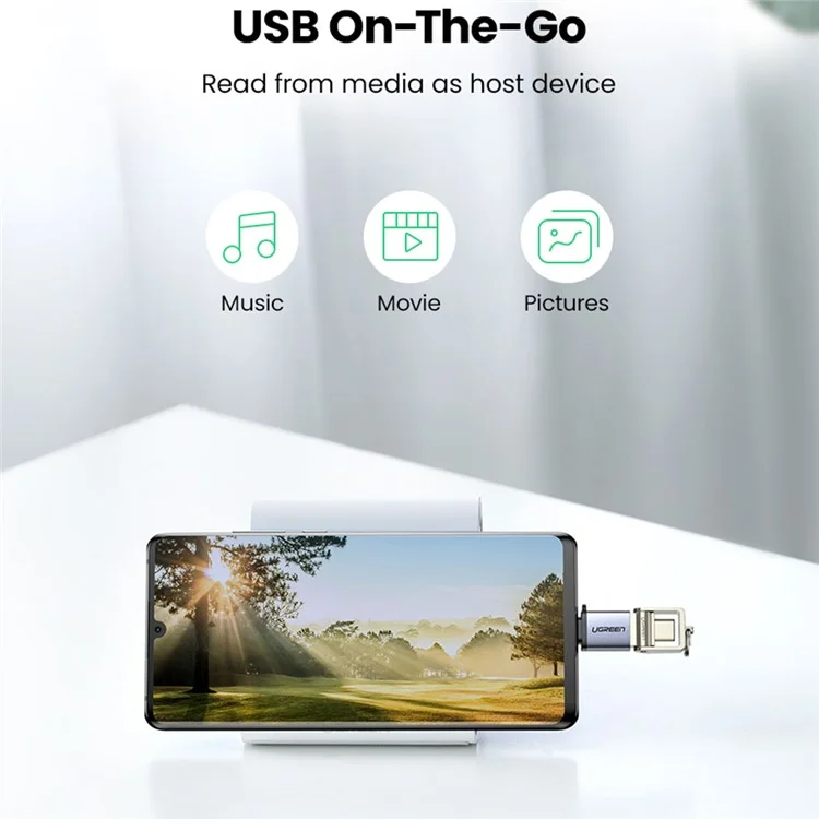 Ugreen US270 Type-C Мужчина в USB3.0 Адаптер Алюминиевая Оболочка Мини-конвертер USB-C с Lanyard - Серый