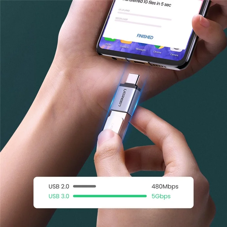 Ugreen US270 Type-C Мужчина в USB3.0 Адаптер Алюминиевая Оболочка Мини-конвертер USB-C с Lanyard - Серый