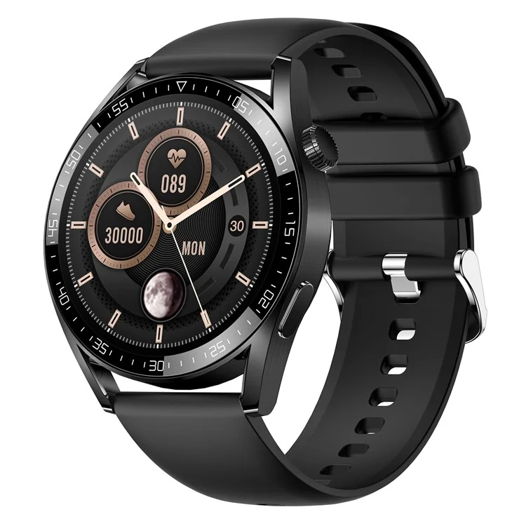 AK03 Pro Men Women 1.36inch Touch Screen Sports Smart Watch Blood Oxygen Heart Rate Sleep Monitor Fitness Tracker, Silicone Strap - Black