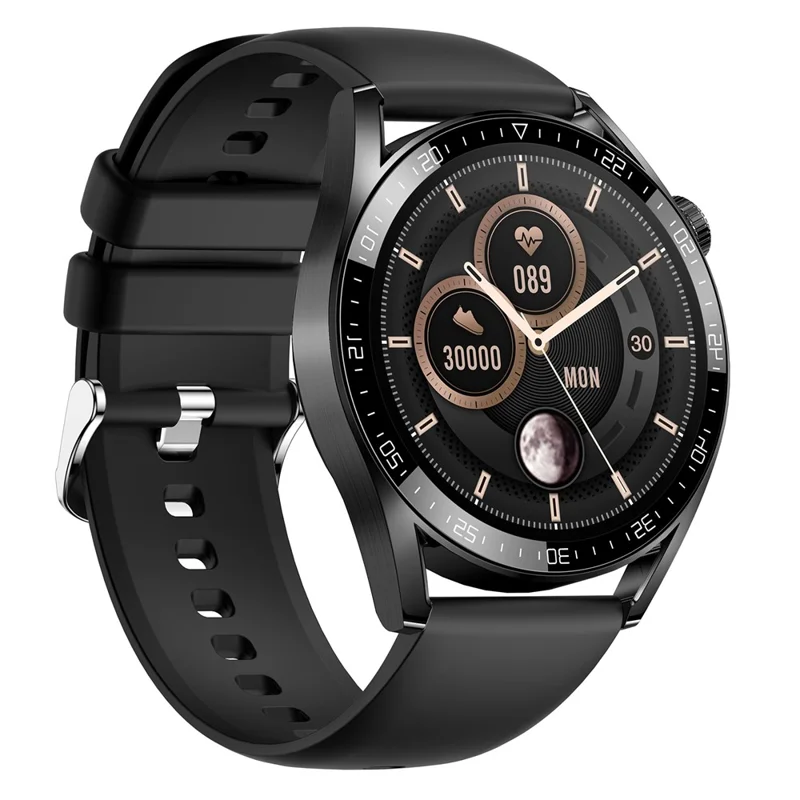 AK03 Pro Men Women 1.36inch Touch Screen Sports Smart Watch Blood Oxygen Heart Rate Sleep Monitor Fitness Tracker, Silicone Strap - Black
