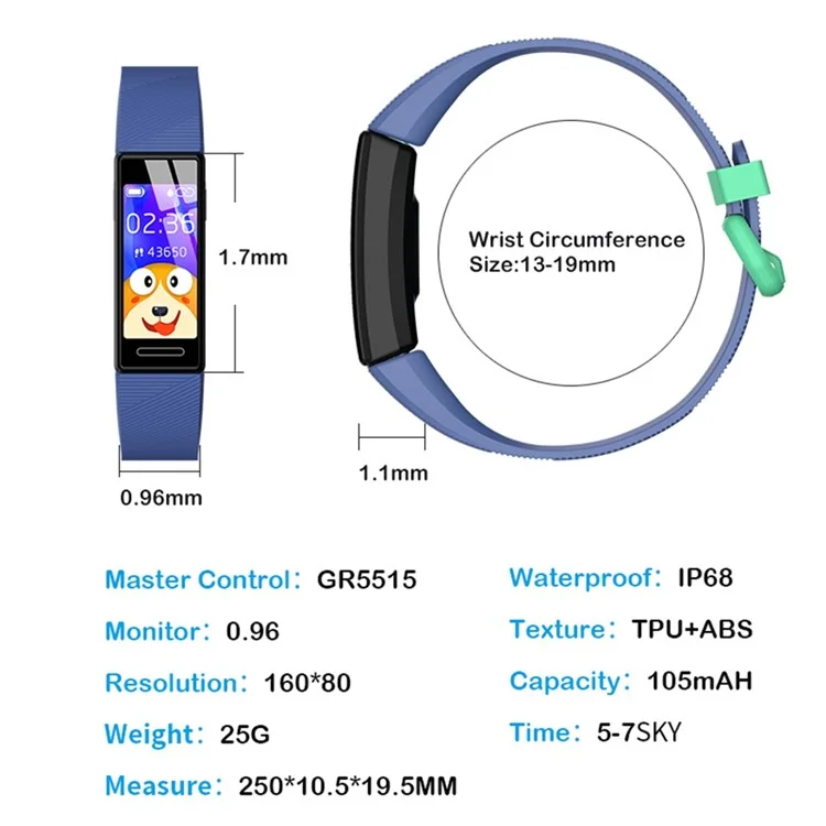 Y99C Smartwatch infantil de 0,96 pulgadas IP68 resistente al agua, pulsera deportiva con monitor de salud - Morado claro