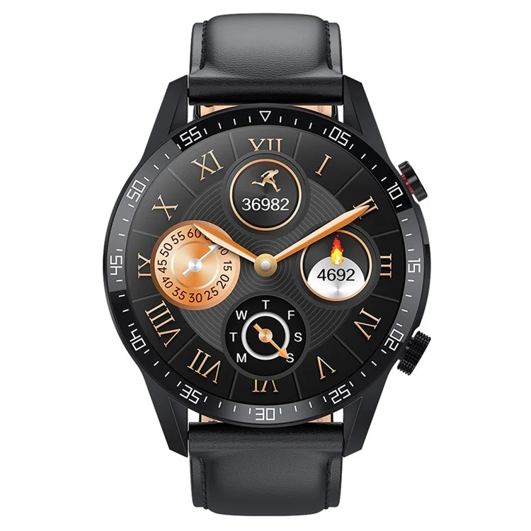 Montre connectée intelligente H10 de 1,3 pouces avec appel Bluetooth, surveillance de la fréquence cardiaque, de la pression artérielle, bracelet de santé étanche IP68, montre de sport avec contrôle d'accès NFC et déverrouillage - Bracelet en cuir noir