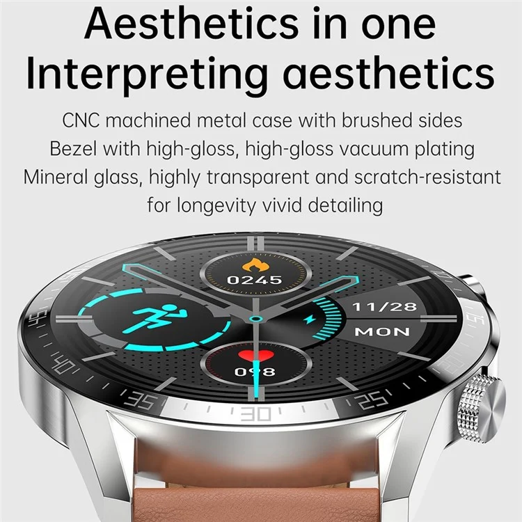 Montre connectée intelligente H10 de 1,3 pouces avec appel Bluetooth, surveillance de la fréquence cardiaque, de la pression artérielle, bracelet de santé étanche IP68, montre de sport avec contrôle d'accès NFC et déverrouillage - Bracelet en cuir noir