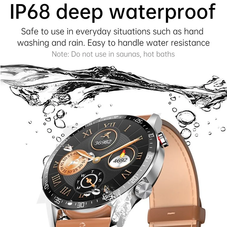 Montre connectée intelligente H10 de 1,3 pouces avec appel Bluetooth, surveillance de la fréquence cardiaque, de la pression artérielle, bracelet de santé étanche IP68, montre de sport avec contrôle d'accès NFC et déverrouillage - Bracelet en cuir noir