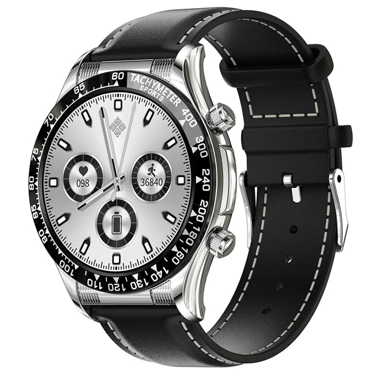 E18PRO NFC Smart Watch, 1,32-Zoll-Bildschirm wasserdicht Bluetooth-Anruf Herzfrequenz Smart Armband (Lederarmband) - Silber