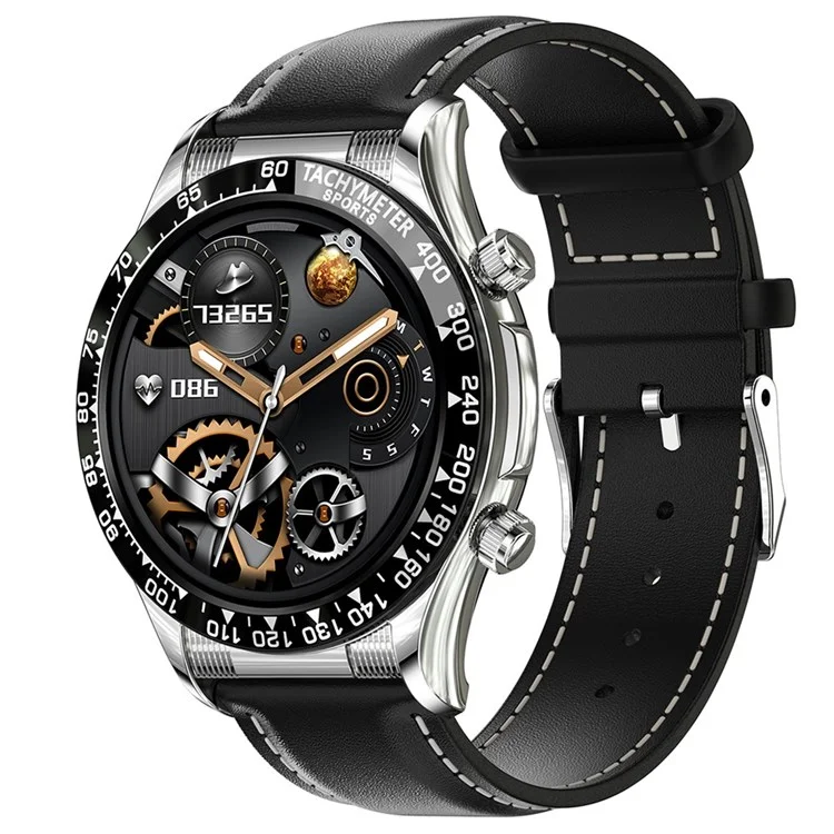 E18PRO NFC Smart Watch, 1,32-Zoll-Bildschirm wasserdicht Bluetooth-Anruf Herzfrequenz Smart Armband (Lederarmband) - Silber