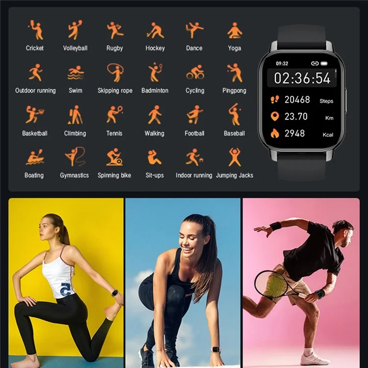 P66 Bluetooth Call Smart Watch Imperproofroproof De 1,85 Pouce Full Touch Monitor Monitor Fitness Bracelet Smartwatch - Le Noir