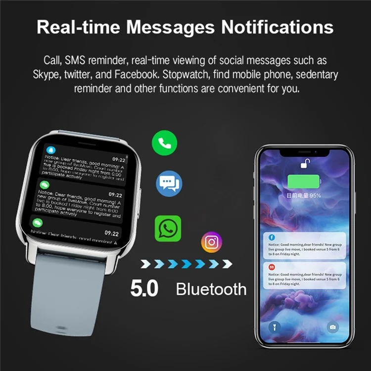 P66 Bluetooth Call Smart Watch Imperproofroproof De 1,85 Pouce Full Touch Monitor Monitor Fitness Bracelet Smartwatch - Le Noir