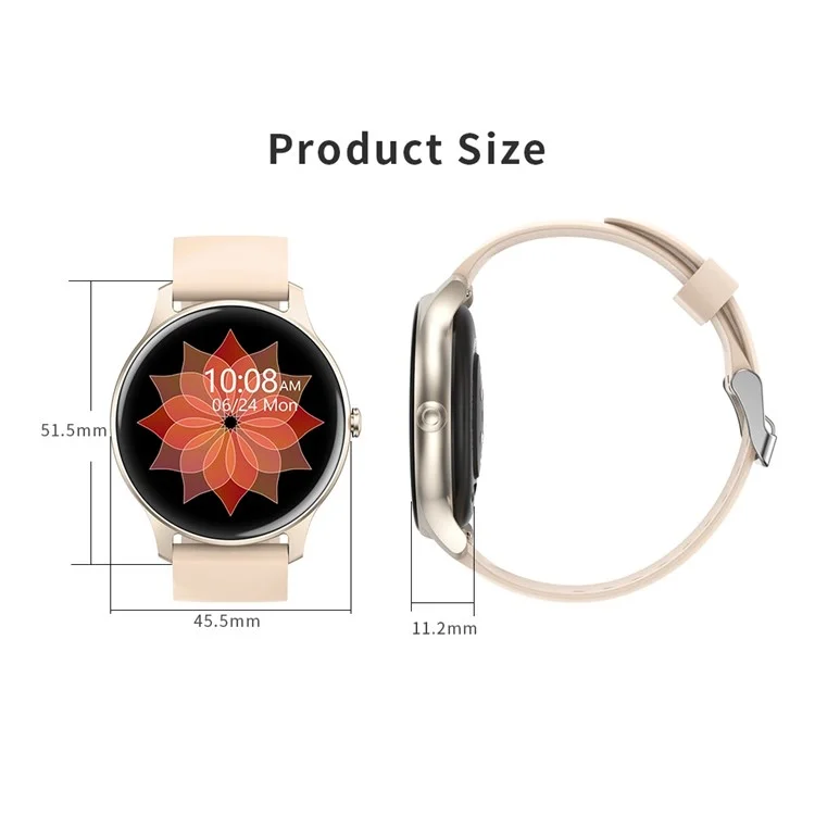 NK08C da 1,28 Pollici Schermo HD Smart Watch IP67 Bracciale Sportivo Resistente All'acqua Con Monitoraggio Del Sonno/frequenza Cardiaca Per le Donne - Oro