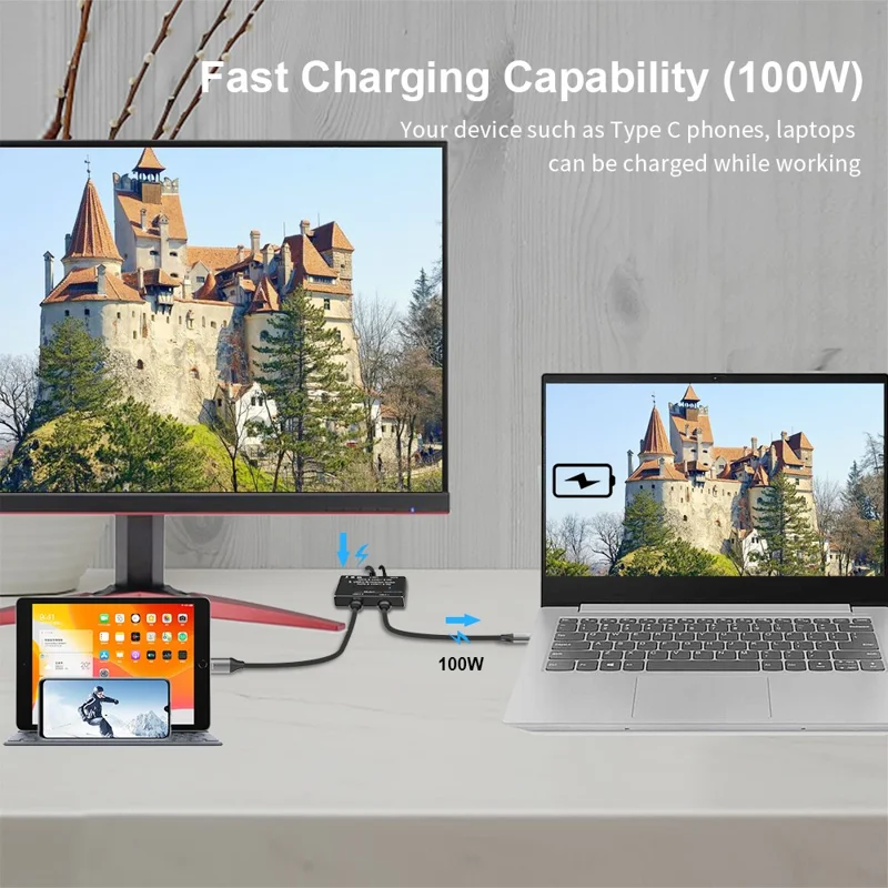 UC-161 0.5m USB-C Bi-Direction Switch MST 1 to 2 Type-C Hub Adapter Support Video 8K/30Hz, 10Gbps Data, PD 100W