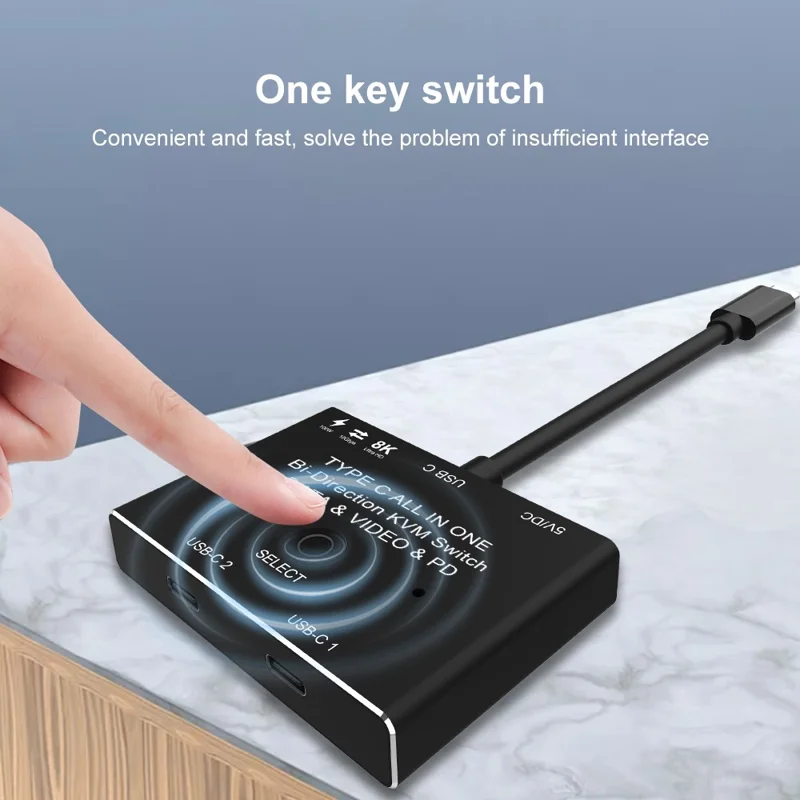 UC-161 0.5m USB-C Bi-Direction Switch MST 1 to 2 Type-C Hub Adapter Support Video 8K/30Hz, 10Gbps Data, PD 100W