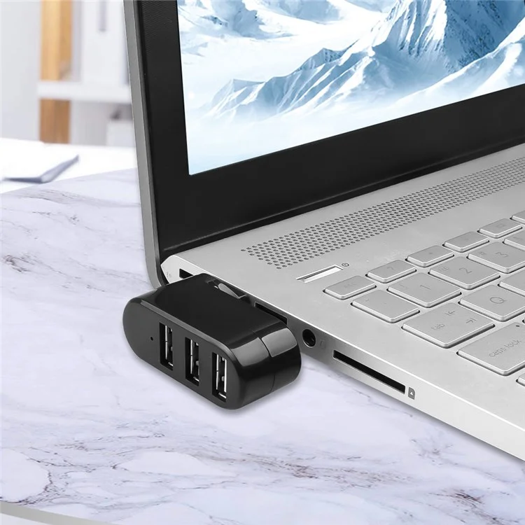 Universal Mini Rotatable 3 Port USB 3.0 Hub High Speed Data Transfer Adapter USB Expander - Negro