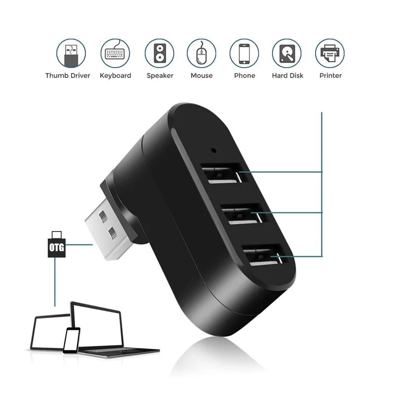 Uniwersalny mini obracany konwerter USB 3.0 z 3 portami, adapter do szybkiej transmisji danych, rozbudowa USB - Biały