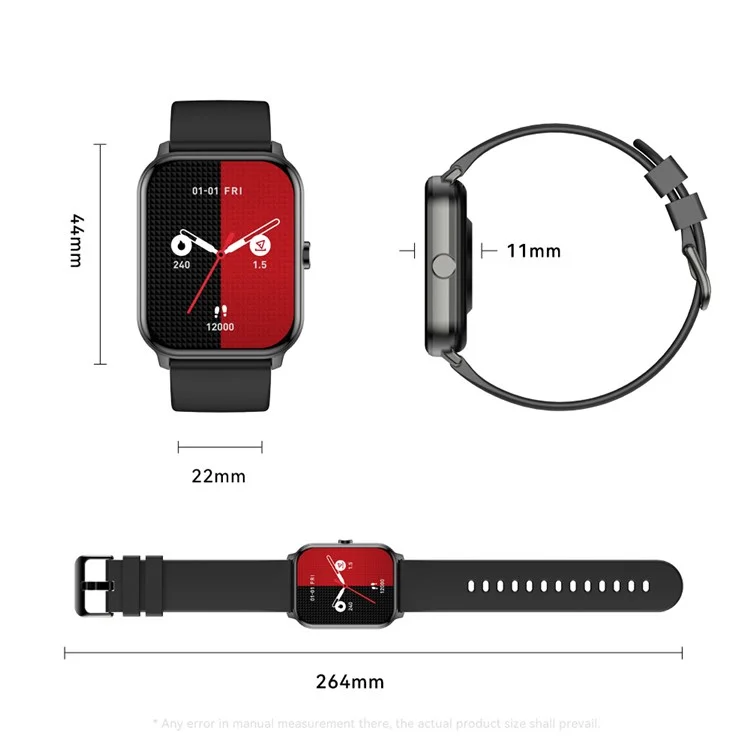 KW105 1.69 inch TFT Smart Watch Bluetooth-compatible Call Wrist Watch IP68 Waterproof Sports Bracelet with Heart Rate Monitoring - Black