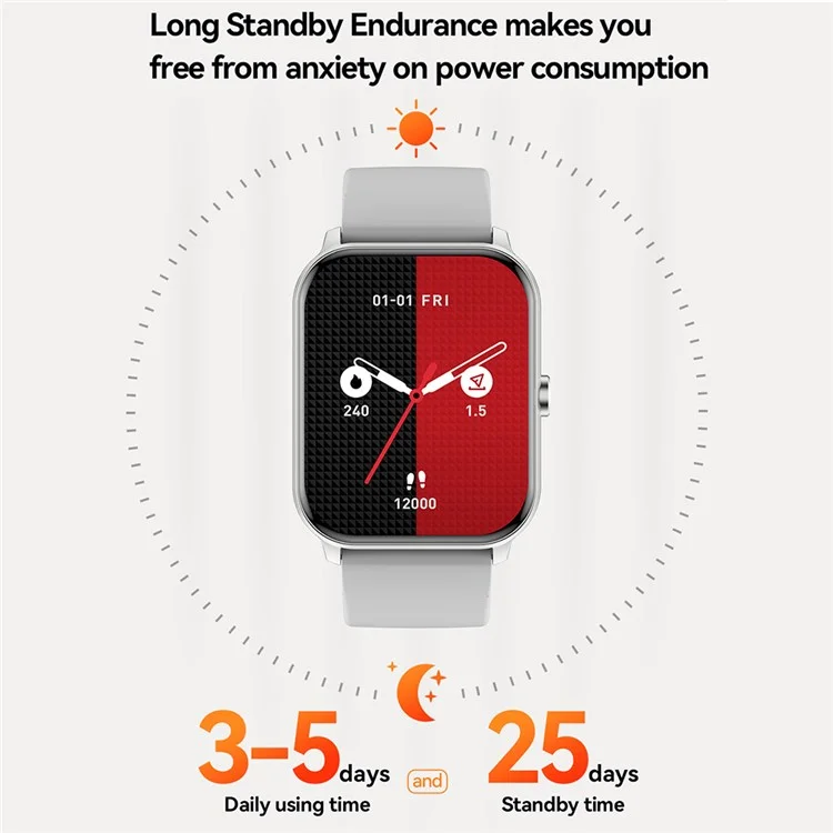 KW105 1.69 inch TFT Smart Watch Bluetooth-compatible Call Wrist Watch IP68 Waterproof Sports Bracelet with Heart Rate Monitoring - Black