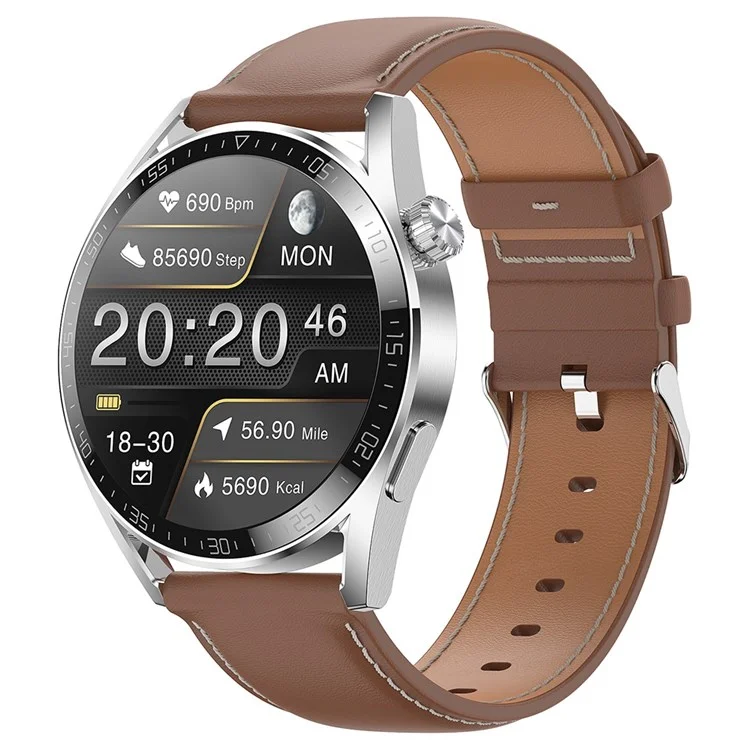 Ak03pro Smart Watch Monitor Monitor Fitness Tracker IP67 Водонепроницаемый Браслет Bluetooth Call, Кожаный Ремешок - Коричневый