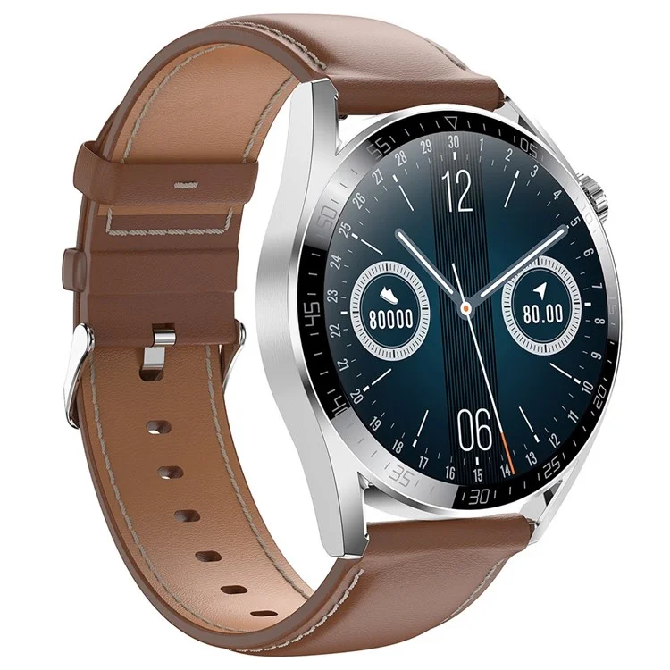 Ak03pro Smart Watch Monitor Monitor Fitness Tracker IP67 Водонепроницаемый Браслет Bluetooth Call, Кожаный Ремешок - Коричневый