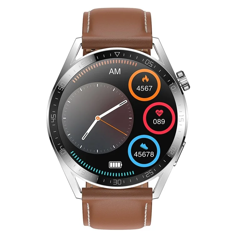 Ak03pro Smart Watch Monitor Monitor Fitness Tracker IP67 Водонепроницаемый Браслет Bluetooth Call, Кожаный Ремешок - Коричневый