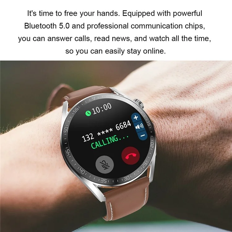 Ak03pro Smart Watch Monitor Monitor Fitness Tracker IP67 Водонепроницаемый Браслет Bluetooth Call, Кожаный Ремешок - Коричневый