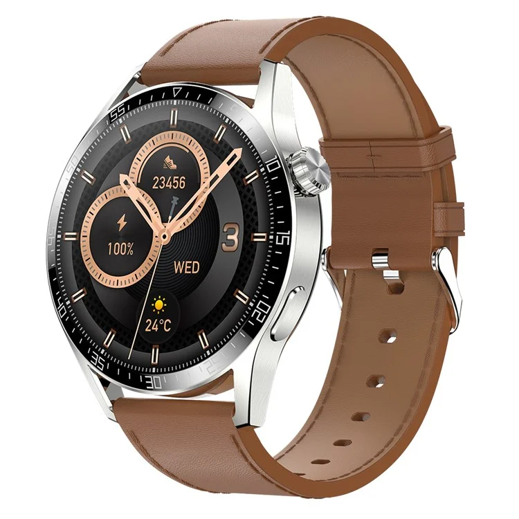 Soporte de Brazalete Inteligente H40 1.28 Pulgadas HD Bluetooth Calling Health Watch Con Frecuencia Cardíaca, Presión Arterial, Monitoreo de Oxígeno en Sangre - Cuero Marrón
