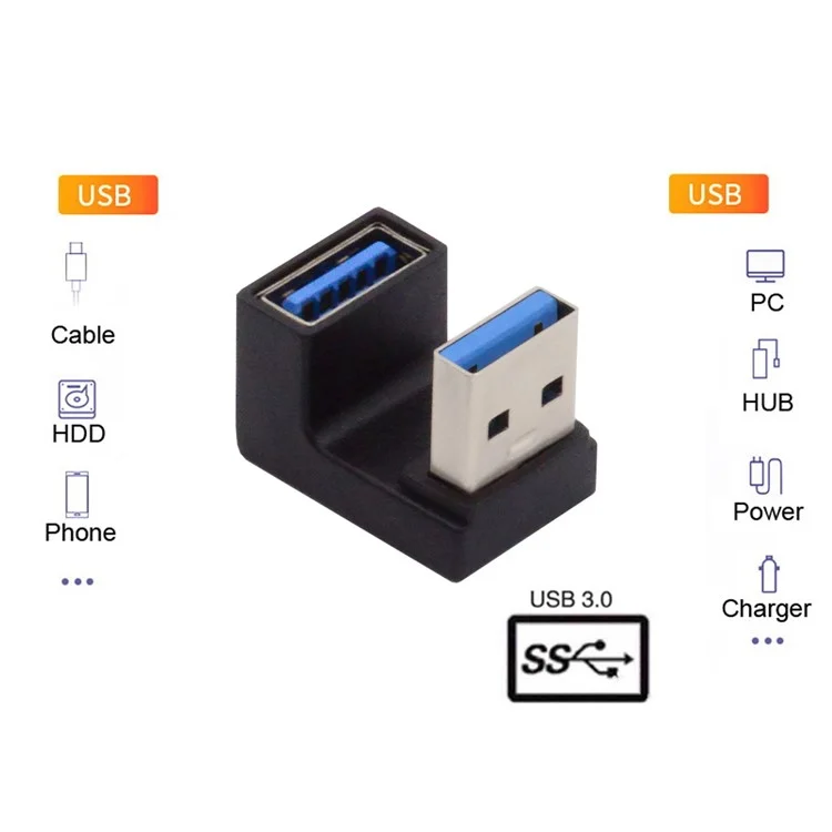 U3-018-OS 10Gbps USB3.0 Male to Female Extension Power Data Transfer Adapter U Shape Connector