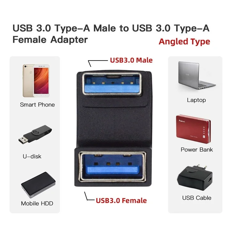 U3-018-OS 10Gbps USB3.0 Male to Female Extension Power Data Transfer Adapter U Shape Connector