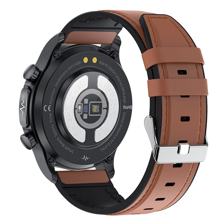 E400 1,39 Pouces Smart Watch IP68 Bracelet Sportif Imperméable Ecg + Ppg Watch Avec Température Corporelle et Surveillance de L'oxygène Sanguin (sangle en Cuir) - Brun