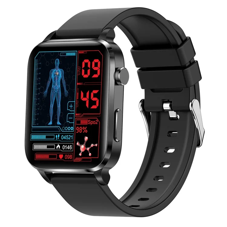 F100 1.7" Smart Bracelet Waterproof Sports Watch Multifunctional Health Watch with Blood Oxygen Heart Rate Blood Pressure Monitoring (TPU Strap) - Black