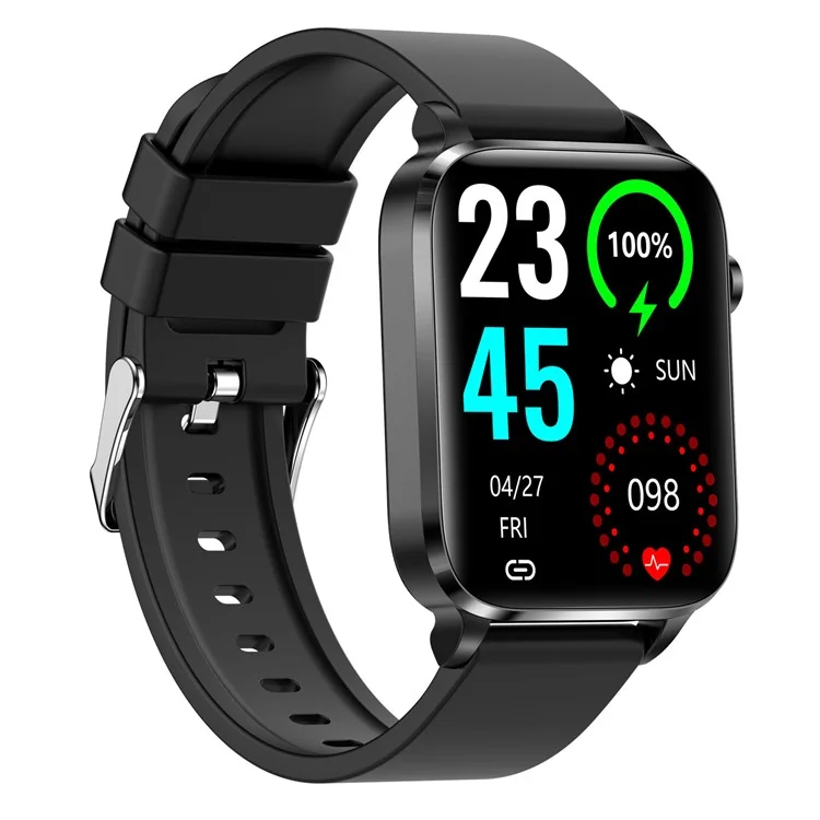 F100 1.7" Smart Bracelet Waterproof Sports Watch Multifunctional Health Watch with Blood Oxygen Heart Rate Blood Pressure Monitoring (TPU Strap) - Black