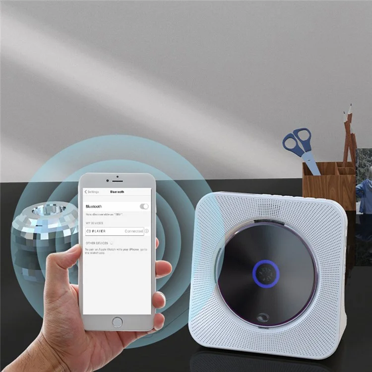 KECAG KC-806C Lecteur CD domestique avec fonction de répétition Lecteur Bluetooth avec affichage LED prenant en charge CD, CDR, CD-RW, MP3-CD, WMA-CD (non compatible TV) - Blanc / Prise EU