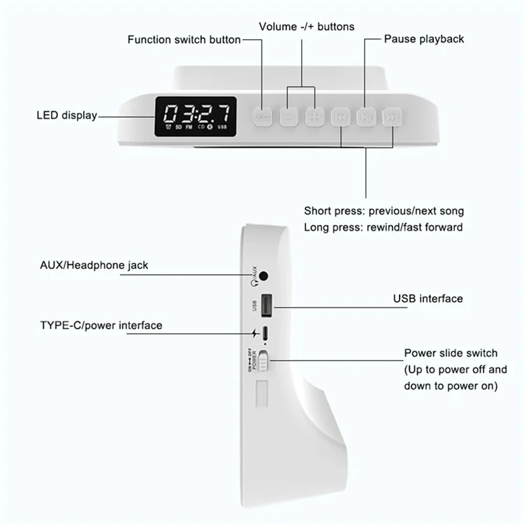KECAG KC-806C Lecteur CD domestique avec fonction de répétition Lecteur Bluetooth avec affichage LED prenant en charge CD, CDR, CD-RW, MP3-CD, WMA-CD (non compatible TV) - Blanc / Prise EU