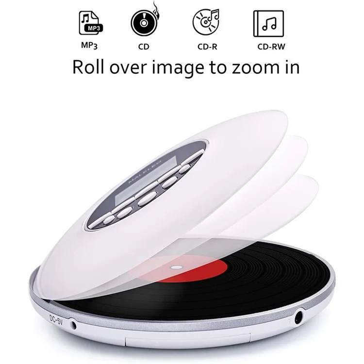 Lecteur CD portable rond MALELEO KC-706 alimenté par batterie Lecteur de musique Walkman Discman avec jack 3,5 mm