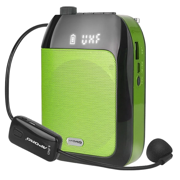 APORO T9UHF Bluetooth-compatible Wireless Voice Amplifier UHF Microphone Portable Sound Amp for Teachers, Tour Guides, Coaches, Presentations - Green