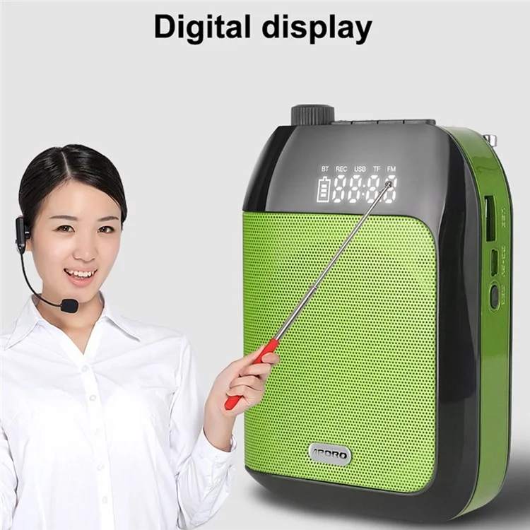 APORO T9UHF Bluetooth-compatible Wireless Voice Amplifier UHF Microphone Portable Sound Amp for Teachers, Tour Guides, Coaches, Presentations - Green