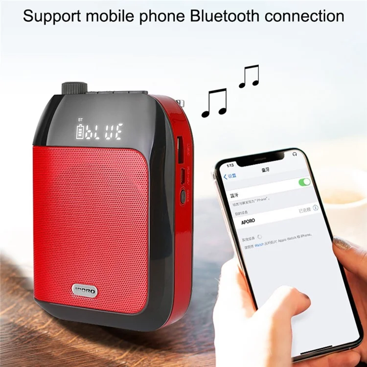 APORO T9UHF Amplificatore vocale senza fili Bluetooth UHF Microfono portatile Amplificatore audio per insegnanti, guide turistiche, allenatori, presentazioni - Blu