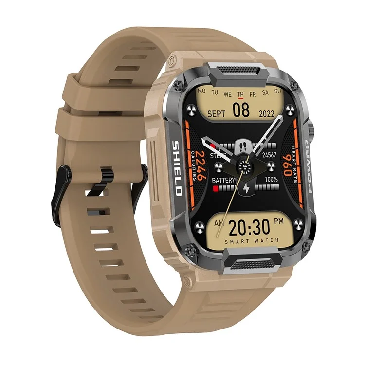 MK66 Smart Sports Bracelet 1.85" IPS Screen Smart Watch IP68 Waterproof Fitness Watch with Heart Rate Monitoring, Weather Forecast - Yellow