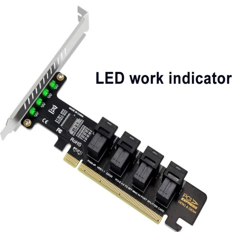 U2 PCIE 4.0 to 4 Ports U.2 NVME SFF-8643 Expansion Card Mainboard SSD Adapter