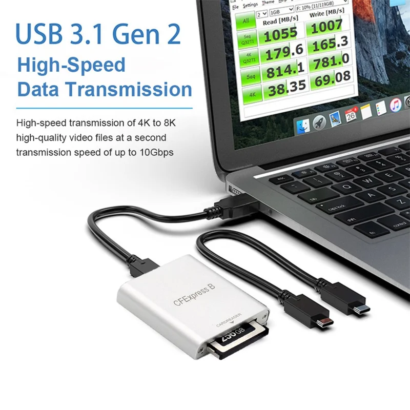 CFexpress Type B Card Reader USB3.1 Gen 2 10Gbps High Speed Aluminum Alloy Card Reader