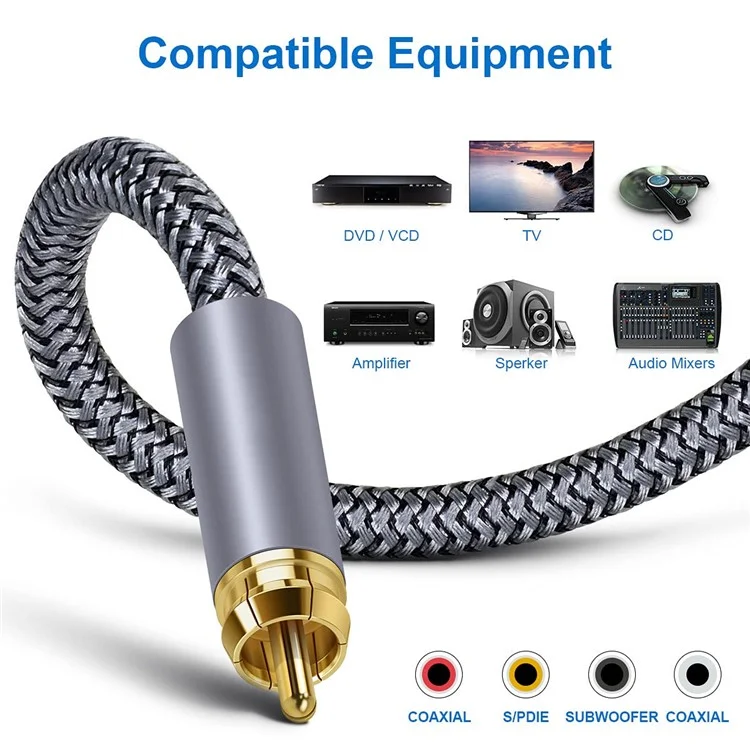 1.5m Digital Coaxial Audio Cable RCA to RCA Male to Male Subwoofer Cable with Gold Plated Connector