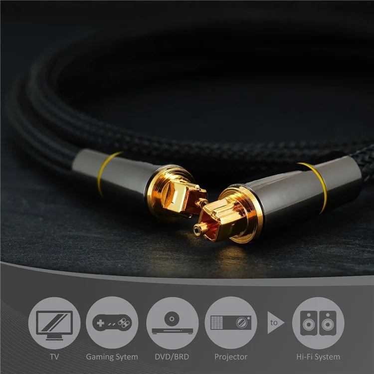 2m SPDIF 5.1 Sound Channel Optical Cable 24K Gold-Plated Optical Audio Line Digital Toslink Wire for Xbox, TV, Soundbar (Yellow Ring)