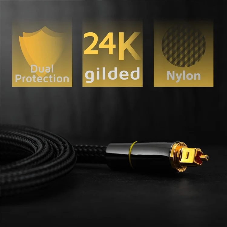 2m SPDIF 5.1 Sound Channel Optical Cable 24K Gold-Plated Optical Audio Line Digital Toslink Wire for Xbox, TV, Soundbar (Yellow Ring)
