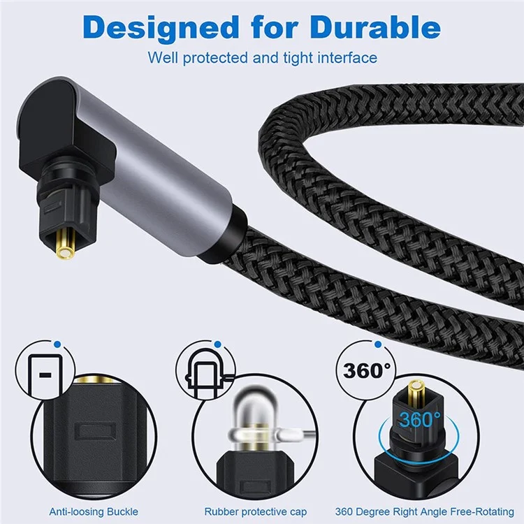 Cavo audio digitale ottico Toslink a Toslink da 10 m con connettore angolato e rivestimento in oro