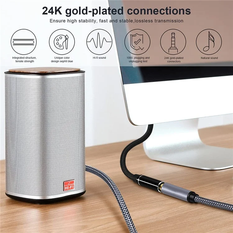 Cavo audio maschio-femmina da 2m 3,5 mm con connettore placcato in oro 24K HiFi Stereo Aux TRRS Cavo di estensione audio per microfono, altoparlante e cuffia