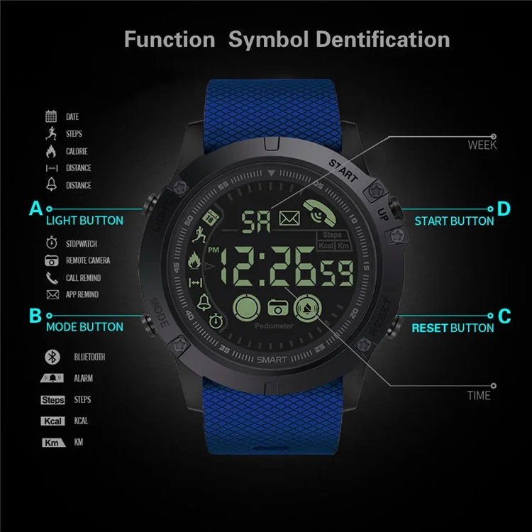 Honhx 9540-1687 Digital Smart Watch 24 Ore Attività Tracker 30m Orologio da Polso Sportivo Impermeabile Per Apple / Android - Nero