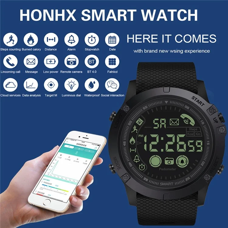 HONHX 9540-1687 Digital Smart Watch Smart Watch 24hours Activity Tracker 30m Imperproof Sports Wristwatch Pour Apple / Android - Noir