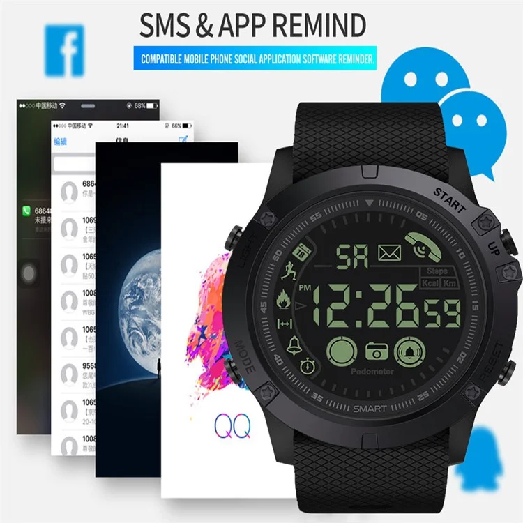 HONHX 9540-1687 Digital Smart Watch 24-hours Activity Tracker 30m Waterproof Sports Wristwatch for Apple / Android - Blue