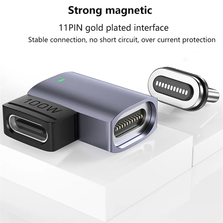 Магнитный USB-C адаптер с наклонным дизайном, 11-контактный мини-адаптер Type-C, поддерживающий PD 100 Вт 5A быстрая зарядка, скорость передачи данных 480 Мбит/с для ноутбуков MacBook