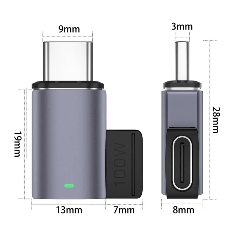 Магнитный USB-C адаптер с наклонным дизайном, 11-контактный мини-адаптер Type-C, поддерживающий PD 100 Вт 5A быстрая зарядка, скорость передачи данных 480 Мбит/с для ноутбуков MacBook