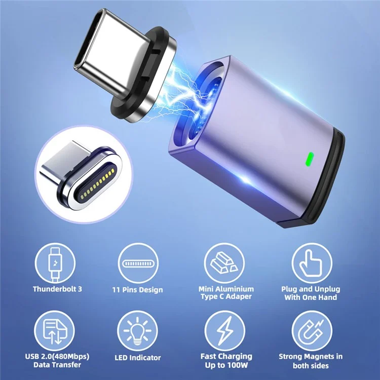 Straight Head 480Mbps Data Transfer Type-C Male to Type-C Female Adapter PD 100W Fast Charge USB-C Expansion Converter for MacBook Laptop
